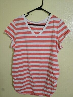 Old Navy Coral and White Striped V-Neck Tee Bundle (2)